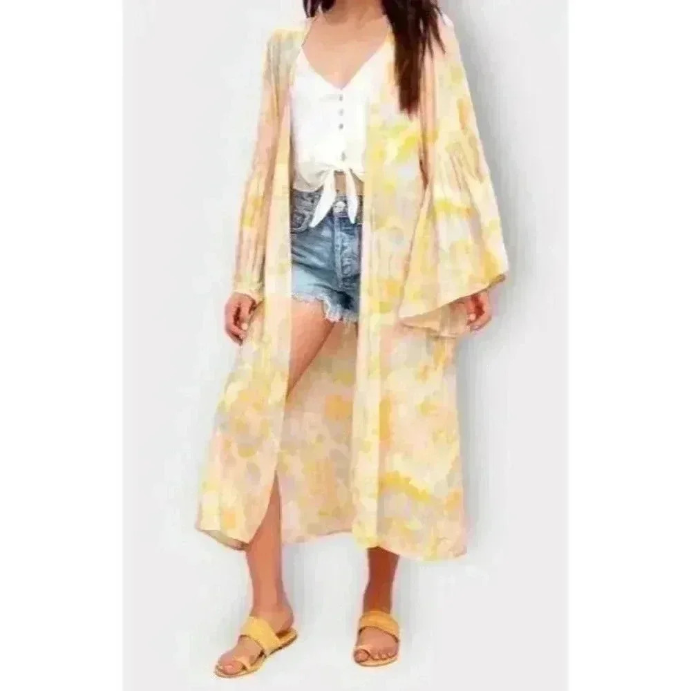 Lulus Long Duster Cover Up Bell Sleeve One Size Ardine Peach Color